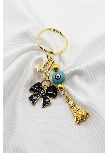 Gold Renkli Mavi Nazar Boncuklu Salkım Kurdele Anahtarlık, Yeni Çanta Süsü fiyatları