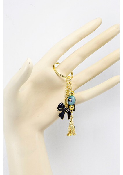 Gold Renkli Mavi Nazar Boncuklu Salkım Kurdele Anahtarlık, Yeni Çanta Süsü modelleri