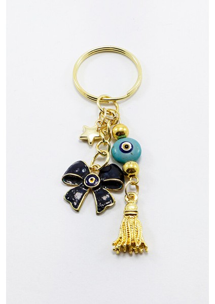 Gold Renkli Mavi Nazar Boncuklu Salkım Kurdele Anahtarlık, Yeni Çanta Süsü indirimleri