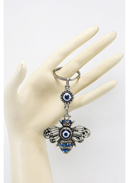 Gri Halkalı Turkuaz Parlak Taşlı Metal Arılı Anahtarlık, Hediyelik Çanta Süsü modelleri