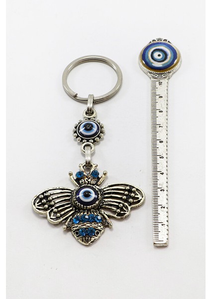 Gri Halkalı Turkuaz Parlak Taşlı Metal Arılı Anahtarlık, Hediyelik Çanta Süsü fırsatları