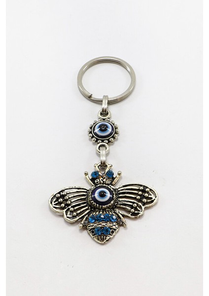 Gri Halkalı Turkuaz Parlak Taşlı Metal Arılı Anahtarlık, Hediyelik Çanta Süsü indirimleri