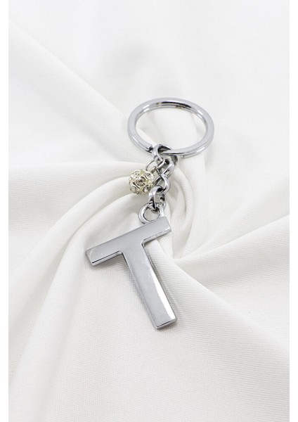 Parlak Taşlı Boncuklu Gümüş Renkli Metal T Harfi Anahtarlık / Hediyelik Çanta Süsü fiyatları