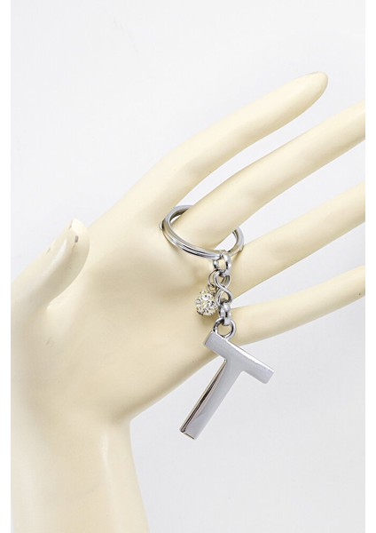 Parlak Taşlı Boncuklu Gümüş Renkli Metal T Harfi Anahtarlık / Hediyelik Çanta Süsü fırsatları