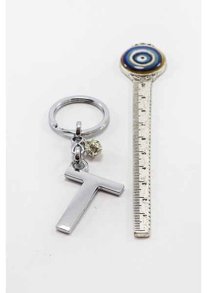 Parlak Taşlı Boncuklu Gümüş Renkli Metal T Harfi Anahtarlık / Hediyelik Çanta Süsü indirimleri