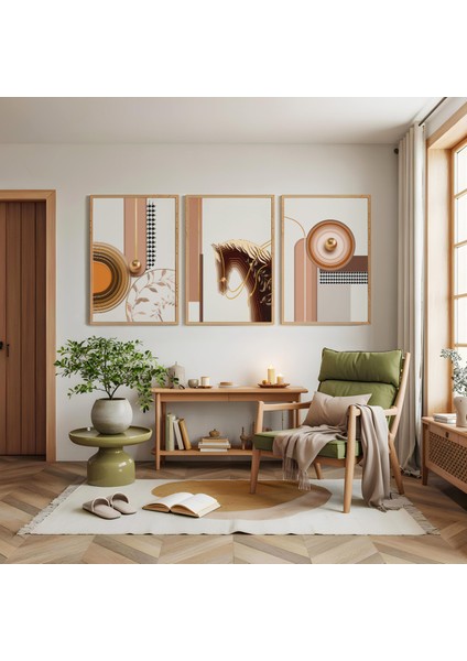 Ahşap Çerçeveli Toprak ve Form Üçlü Ahşap Tablo Seti modelleri