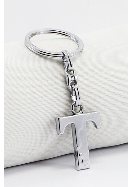 Gümüş Renkli Metal T Harfi Anahtarlık / Harfli Çanta Süsü
