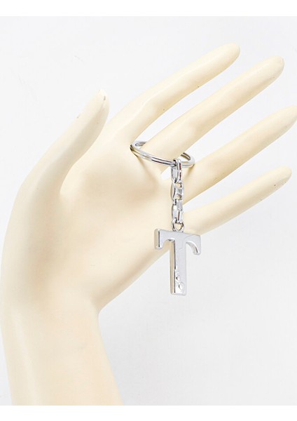 Gümüş Renkli Metal T Harfi Anahtarlık / Harfli Çanta Süsü fiyatları