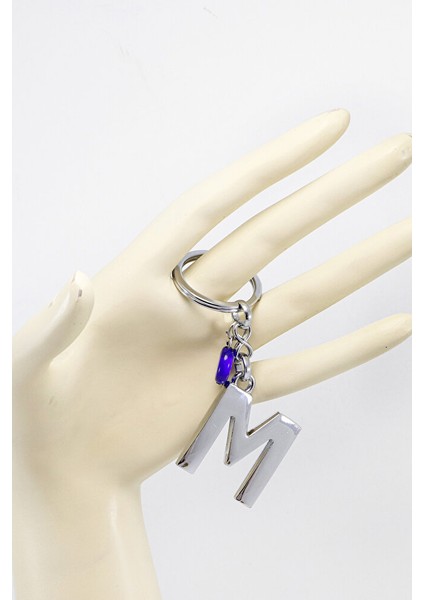 El Yapımı Lacivert Cam Yassı Nazarlı Gümüş Renkli Metal M Harfi Anahtarlık / Hediyelik Çanta Süsü fırsatları