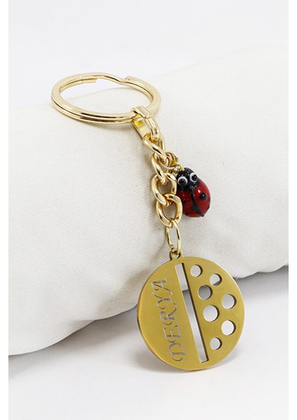 Gold Renkli El Yapımı Cam Uğur Böcekli Kişiselleştirilebilir Anahtarlık, Hediyelik Çanta Süsü