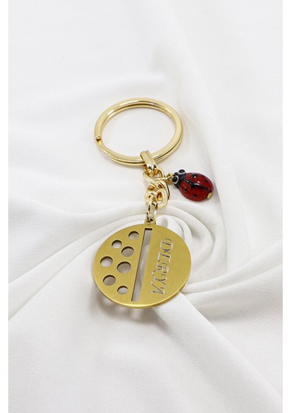 Gold Renkli El Yapımı Cam Uğur Böcekli Kişiselleştirilebilir Anahtarlık, Hediyelik Çanta Süsü modelleri