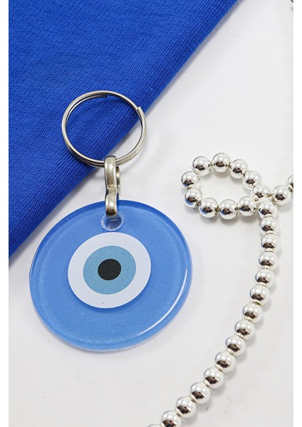 El Yapımı Yassı Cam Nazar Boncuklu Lacivert Cam Nazarlı Anahtarlık, Hediyelik Çanta Süsü fiyatları