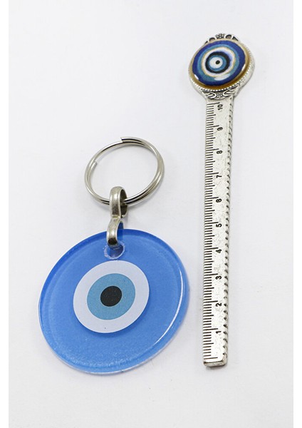 El Yapımı Yassı Cam Nazar Boncuklu Lacivert Cam Nazarlı Anahtarlık, Hediyelik Çanta Süsü fırsatları