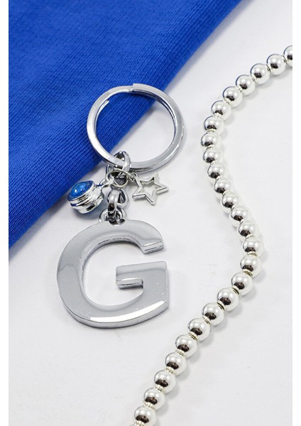 Çerçeveli Nazarlı Minik Yıldızlı Gümüş Renkli Metal G Harfi Anahtarlık / Hediyelik Çanta Süsü fiyatları
