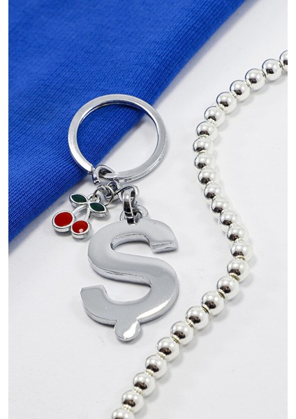 Minik Kirazlı Gümüş Renkli Metal Ş Harfi Anahtarlık / Hediyelik Çanta Süsü