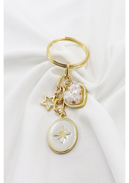 Gold Halkalı Sedefli Kutup Yıldızı Salkım Anahtarlık, Hediyelik Çanta Süsü fiyatları