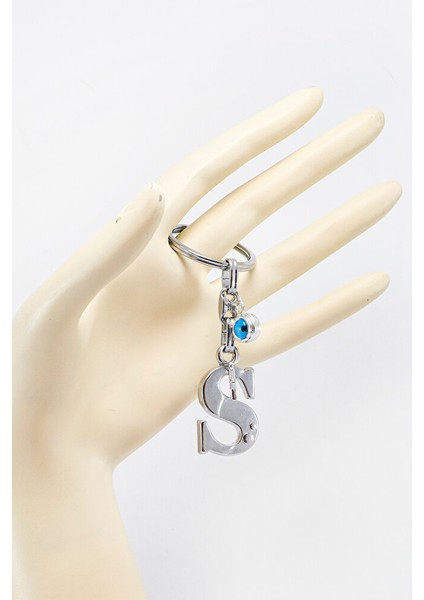 Gümüş Renkli Yıldızlı Nazar Boncuklu Metal S Harfi Anahtarlık / Harfli Çanta Süsü fiyatları