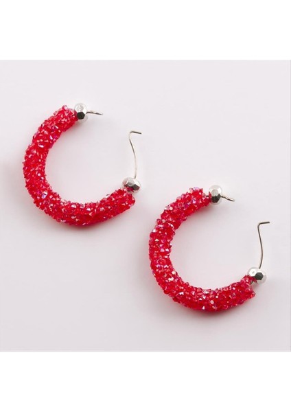 Sepetim Swarovski Fitil Küpe-Kırmızı