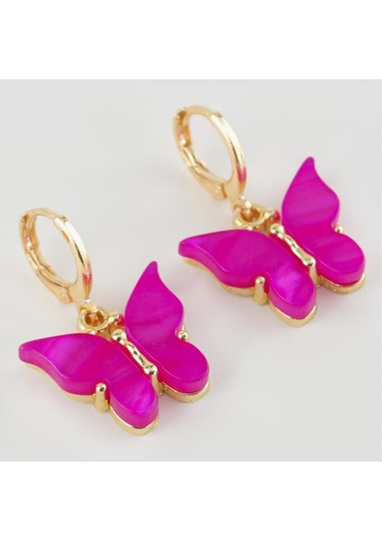 Sepetim Kelebek Figürlü Polyester Küpe-Pembe