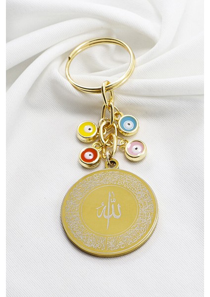 Çelik Çift Taraflı Ayetel Kürsi Nazar Ayeti Anahtarlık, Renkli Nazar Boncuklu Çanta Süsü modelleri