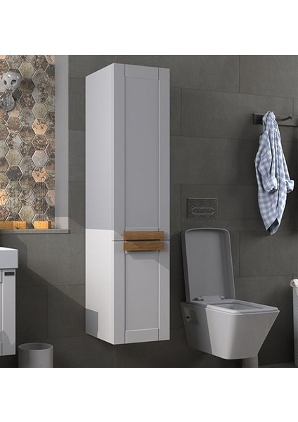 Pio Matt Anthracite Banyo Boy Dolabı Mat Antrasit Ahşap Kulplu Sol Açılır