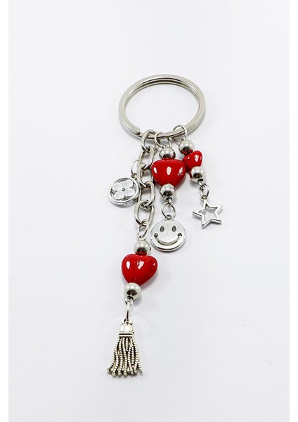 El Yapımı Gülen Suratlı Salkım Kalpli Anahtarlık, Yeni Çanta Süsü modelleri