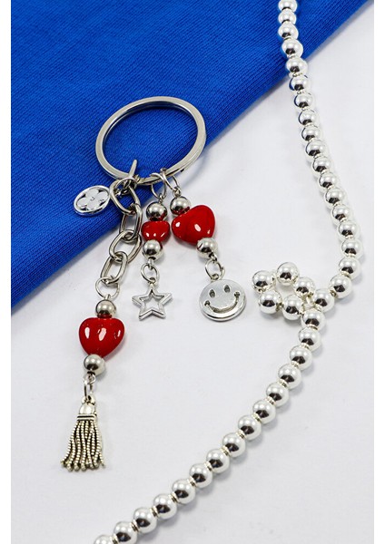 El Yapımı Gülen Suratlı Salkım Kalpli Anahtarlık, Yeni Çanta Süsü indirimleri