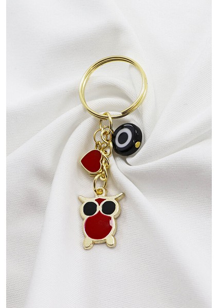 Gold Halkalı Sevimli Baykuş El Yapımı Siyah Cam Nazar Boncuklu Anahtarlık, Hediyelik Çanta Süsü fiyatları