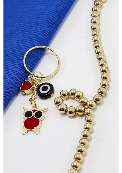 Gold Halkalı Sevimli Baykuş El Yapımı Siyah Cam Nazar Boncuklu Anahtarlık, Hediyelik Çanta Süsü modelleri