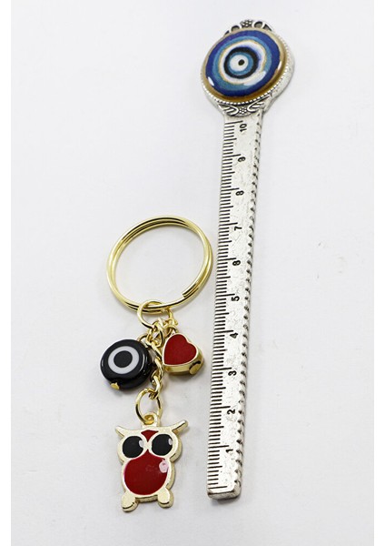 Gold Halkalı Sevimli Baykuş El Yapımı Siyah Cam Nazar Boncuklu Anahtarlık, Hediyelik Çanta Süsü indirimleri