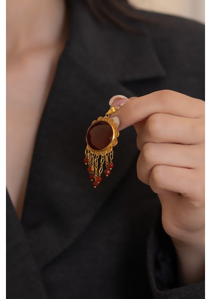 14 Ayar Altın Akik Taşlı Boncuk Sallantılı El İşi Kolye Ucu fırsatları