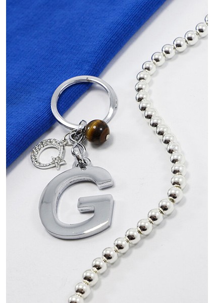 Parlak Taşlı Ay Yıldızlı Kaplan Gözü Doğal Taşlı Gümüş Renkli Metal G Harfi Anahtarlık fiyatları