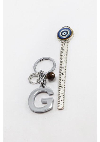 Parlak Taşlı Ay Yıldızlı Kaplan Gözü Doğal Taşlı Gümüş Renkli Metal G Harfi Anahtarlık indirimleri