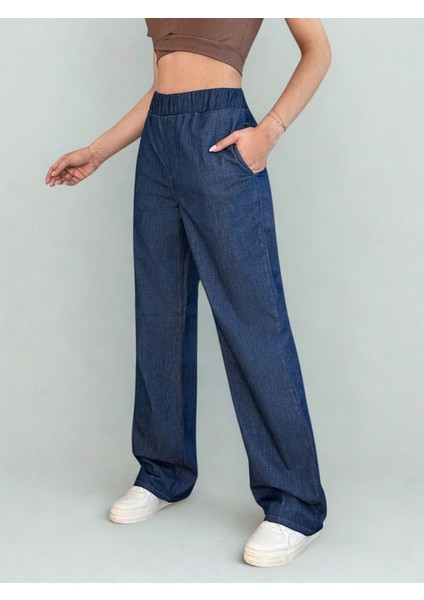 Kadın Yüksek Bel Lastikli Baggy Pantolon Lacivert fiyatları