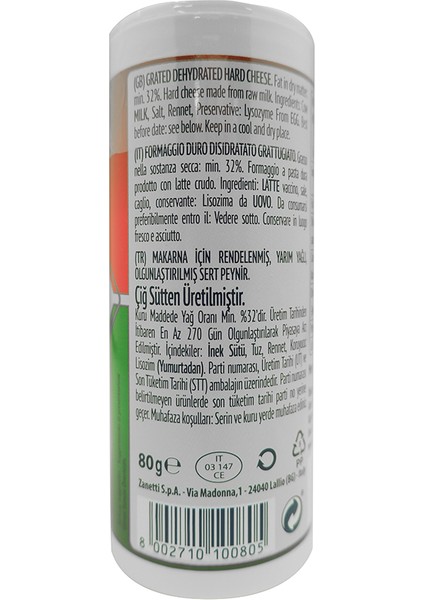 Zanettı Italıan Cheeses Grated 80 gr fiyatları