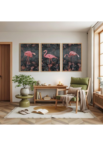 Ahşap Çerçeveli Flamingo Üçlü Ahşap Tablo Seti modelleri