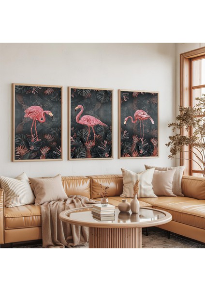 Ahşap Çerçeveli Flamingo Üçlü Ahşap Tablo Seti indirimleri