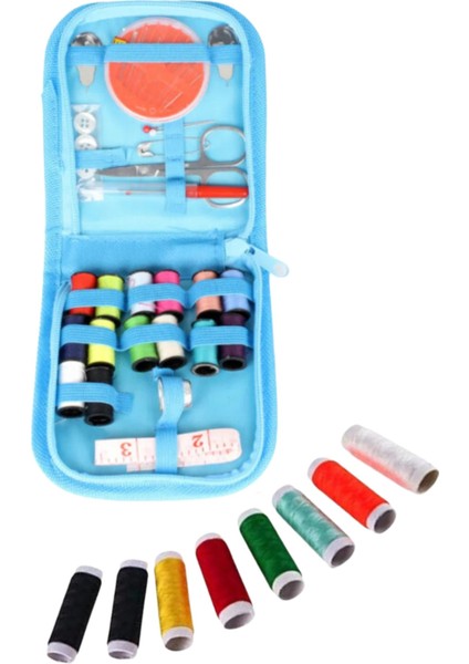 Iplik Set Fermuarlı Plastik Dikiş Seti Mavi