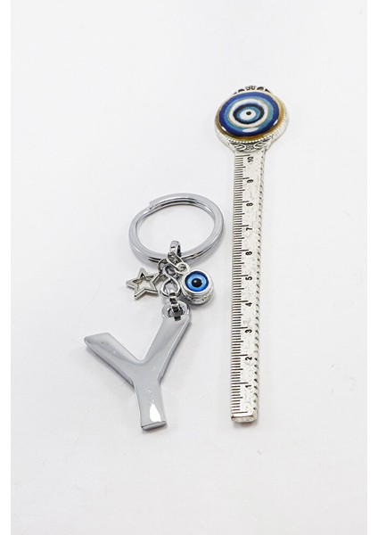 Çerçeveli Nazar Boncuklu Minik Yıldızlı Gümüş Renkli Metal Y Harfi Anahtarlık / Hediyelik Çanta Süsü indirimleri