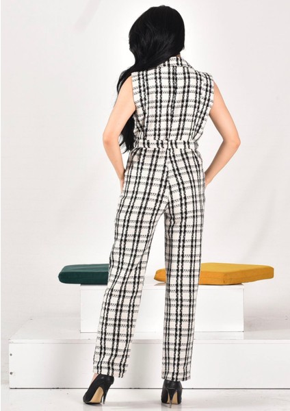 Kadın Ekose Desenli Kuşaklı Kolsuz Tulum fiyatları