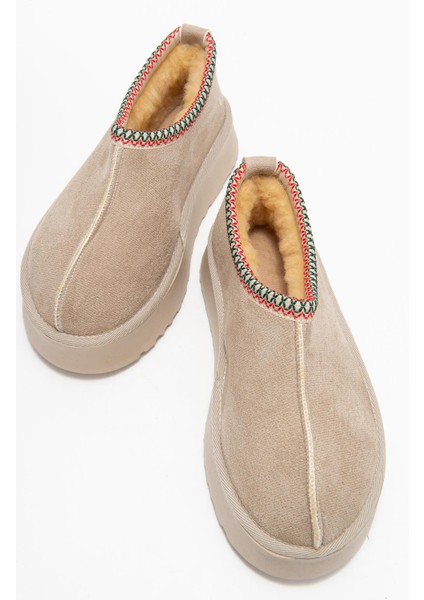 Yüksek Tabanlı Kısa Mini Bot Bej indirimleri