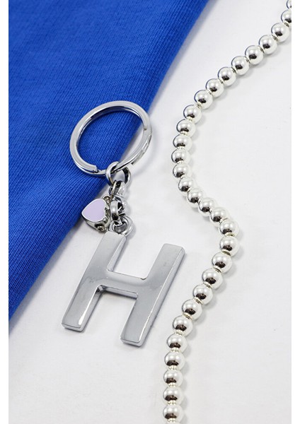 Çerçeveli Lila Minik Kalpli Gümüş Renkli Metal H Harfi Anahtarlık / Hediyelik Çanta Süsü fiyatları