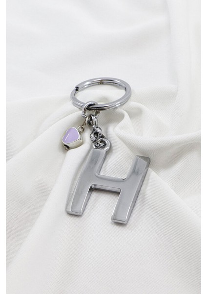 Çerçeveli Lila Minik Kalpli Gümüş Renkli Metal H Harfi Anahtarlık / Hediyelik Çanta Süsü modelleri
