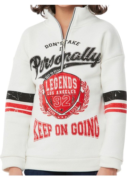 Erkek Çocuk /kız Çocuk Legends Yazılı Fermuar Yaka Beyaz Renk Sweatshirt