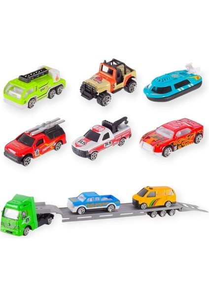 10 Parça Araç Taşıyan Tır Seti - Die Cast - DS047 - City (Lisinya)