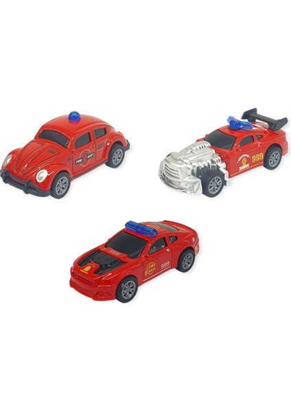 Çek Bırak Metal Küçük Arabalar 3'lü 8 cm - Itfaiye Araçları (Lisinya)