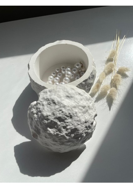 Ay- Krater Dokulu Kapaklı Dekoratif Obje - Sunum - Obje - Aksesuar Kabı