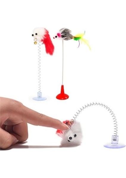 ® 2li Vantuzlu Fareli Tüylü Hareketli Çanlı ve Esneyen Eğlenceli Peluş Kedi Oyuncağı fiyatları