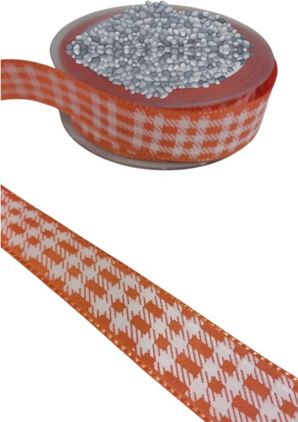 Tafta Ekoseli Kurdele 25 mm Turuncu 1 Metre fiyatları