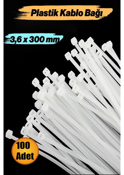 100 Adet Cırt Kelepçe 3,6X300 mm Plastik Beyaz Renk Zip Kablo Bağı Çok Amaçlı Bağlama.